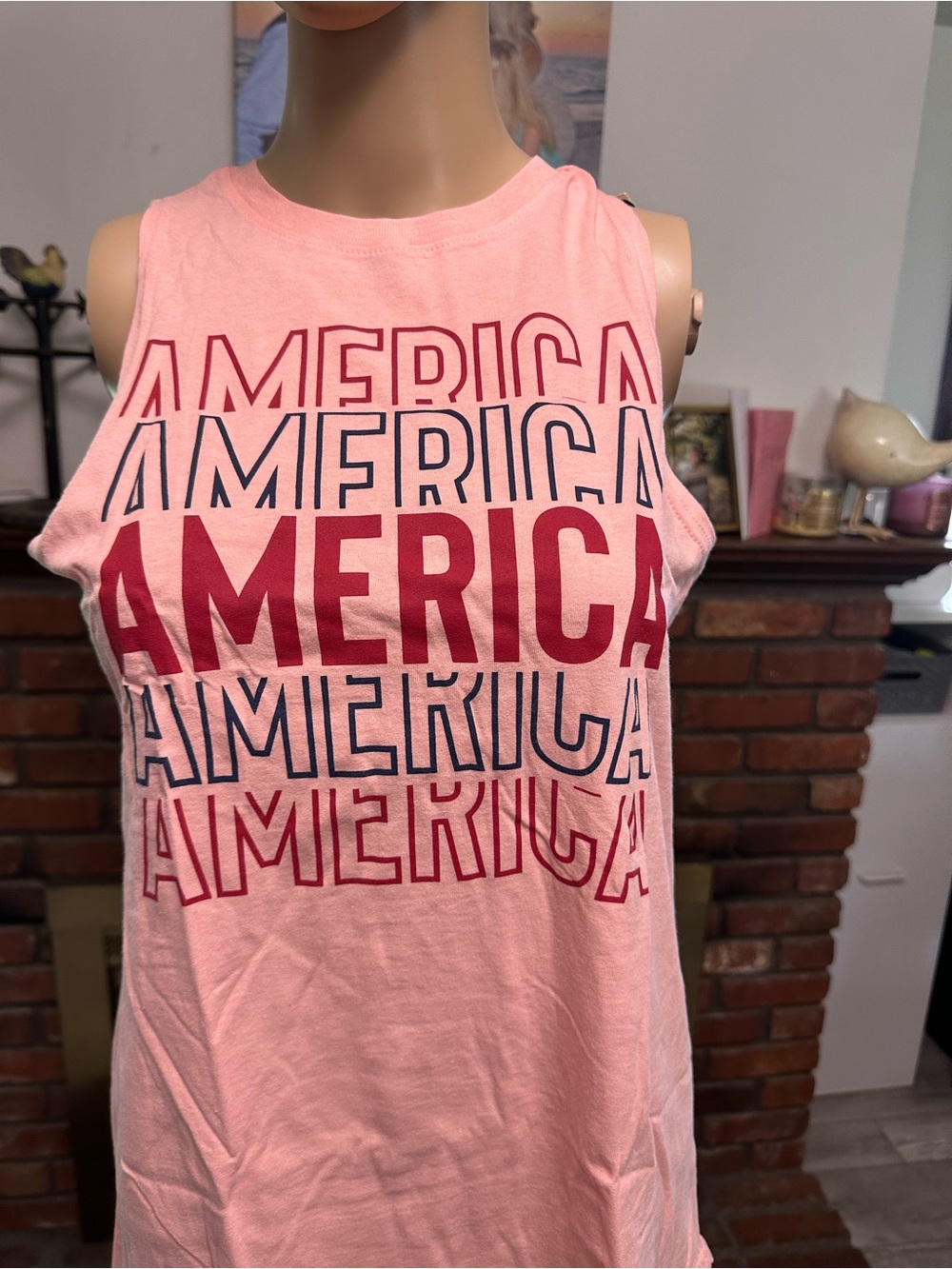 Pink Sleeveless 'America' Graphic Tank Top